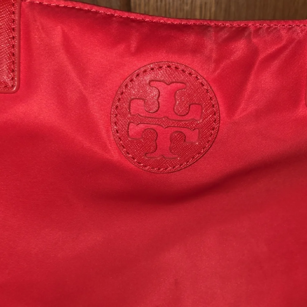Tory Burch Bright Red Nylon Tote with Leather Trim